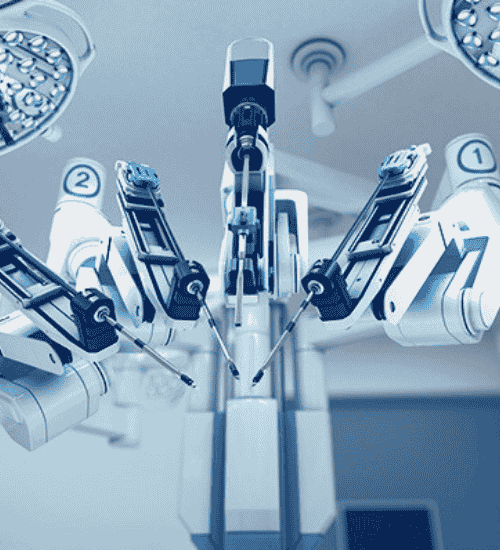 A medical professional honing robotic surgery skills on a da Vinci® simulator during an ARCAS Education advanced simulation training.