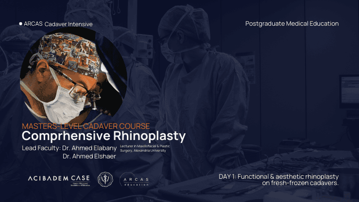 Scientific programme card for the Comprehensive Rhinoplasty fresh-frozen cadaver course in Istanbul – ARCAS Cadaver Intensive.