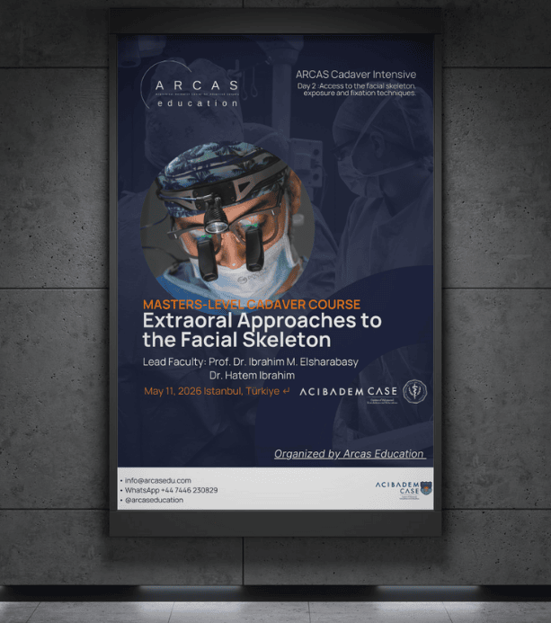 Poster for ARCAS Education extraoral approaches fresh-frozen cadaver course in Istanbul, May 11, 2026