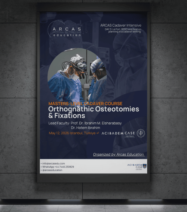 Poster for ARCAS Education orthognathic osteotomies and fixation fresh-frozen cadaver course in Istanbul, May 12, 2026